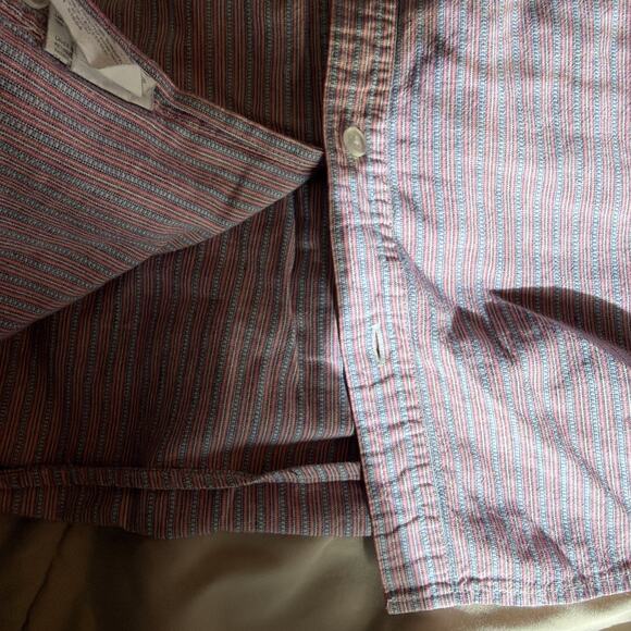 Vintage 90s Patagonia Organic Cotton Go To Shirt Red & Blue Stripe LARGE - Picture 10 of 16